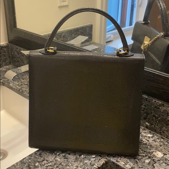 ❌SOLD❌Vintage CELINE lizard Kelly hand bag black gold - Picture 3 of 14